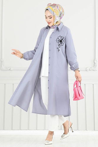 moda selvim Tunic 4095PM271 Gray - Thumbnail