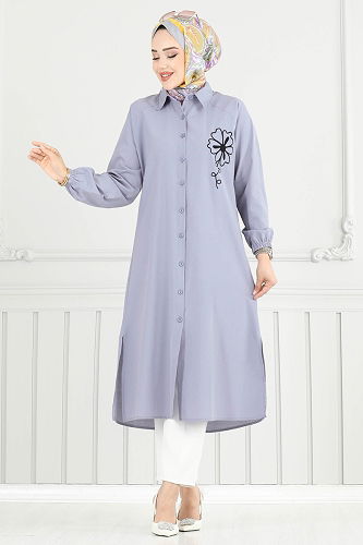 moda selvim Tunic 4095PM271 Gray - Thumbnail