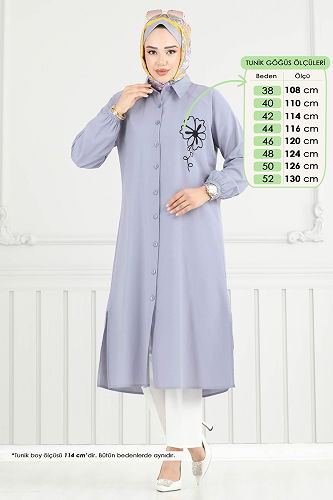 moda selvim Tunic 4095PM271 Gray - Thumbnail