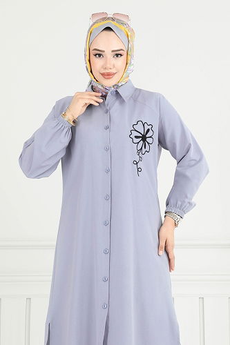 moda selvim بلوز رمادي 4095PM271 - Thumbnail