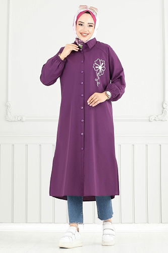 moda selvim Tunic 4095PM271 Purple - Thumbnail