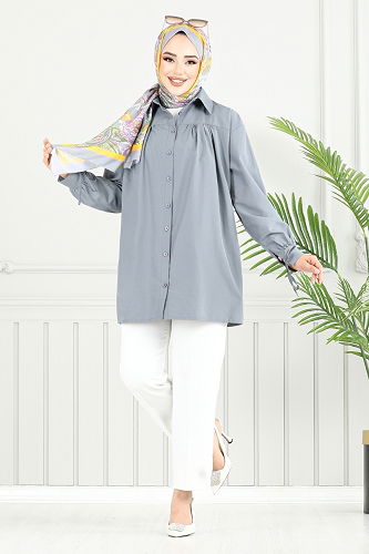 moda selvim بلوز رمادي غامق 4101PM1063-M - Thumbnail