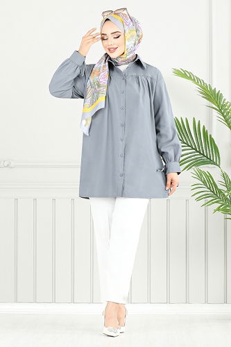 moda selvim بلوز رمادي غامق 4101PM1063-M - Thumbnail