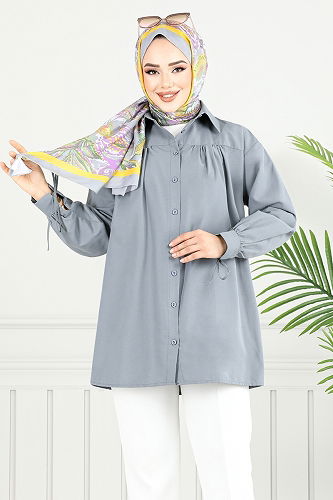 moda selvim بلوز رمادي غامق 4101PM1063-M - Thumbnail