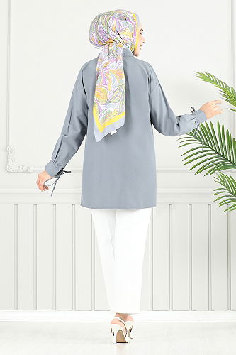 moda selvim بلوز رمادي غامق 4101PM1063-M - Thumbnail