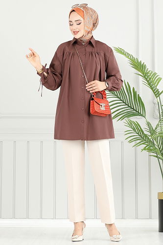 moda selvim Tunic 4101PM271 Brown - Thumbnail