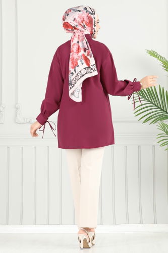 moda selvim Tunic 4101PM271 Burgundy - Thumbnail