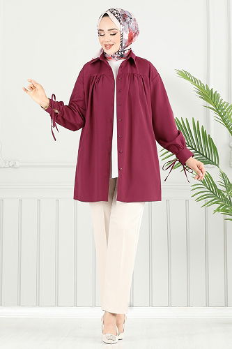 moda selvim Tunic 4101PM271 Burgundy - Thumbnail