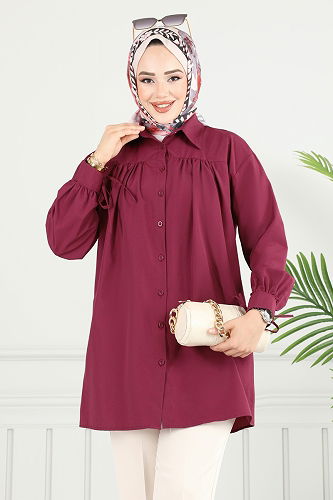 moda selvim Tunic 4101PM271 Burgundy - Thumbnail