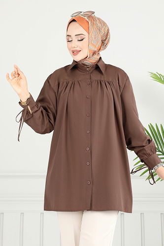 moda selvim Tunic 4101PM271 Dark Brown - Thumbnail