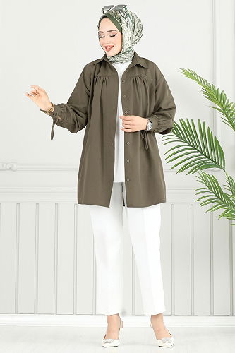 moda selvim Tunic 4101PM271 Khaki - Thumbnail