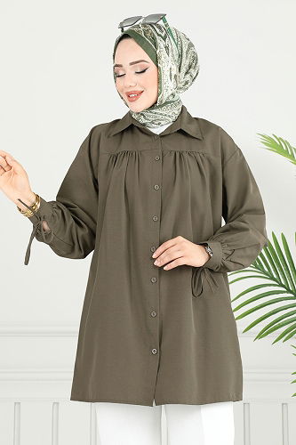 moda selvim بلوز اخضر عفني 4101PM271 - Thumbnail