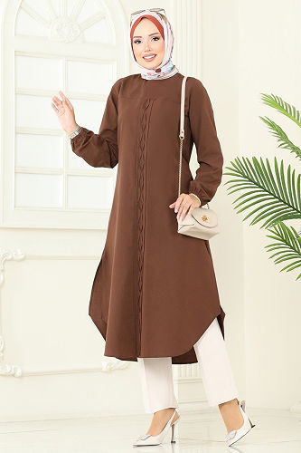 moda selvim Tunic 4109PM271 Brown - Thumbnail