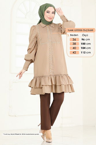 moda selvim Tunic 4253JNF844 Latte - Thumbnail