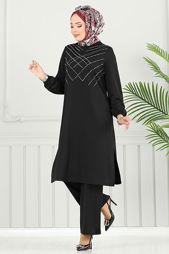 moda selvim طقم أسود 430DVL897-M - Thumbnail