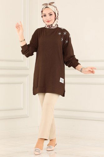 moda selvim Tunic 4348NWF762 Brown - Thumbnail