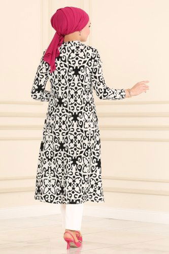 moda selvim Tunic 4350-1NWF762 Pattern 1 Black - Thumbnail