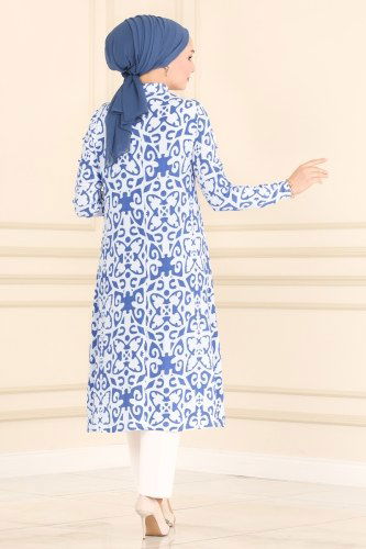 moda selvim Tunic 4350-1NWF762 Pattern 1 Blue - Thumbnail