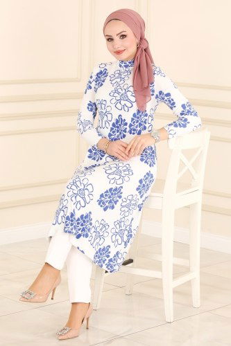 M.R.V. - 4350-1NWF762 نمط2 سماوي بلوز طويل