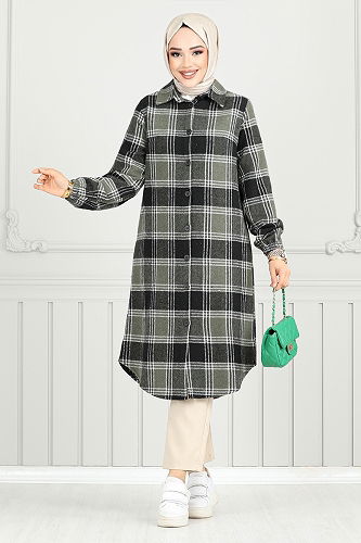 moda selvim Tunic 4446KTR927-M Khaki & Black - Thumbnail