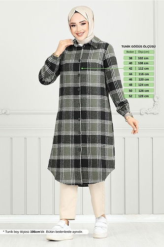 moda selvim Tunic 4446KTR927-M Khaki & Black - Thumbnail