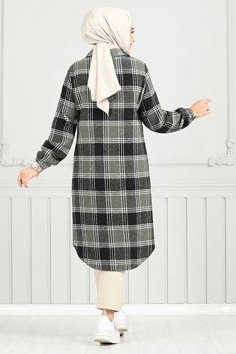 moda selvim Tunic 4446KTR927-M Khaki & Black - Thumbnail