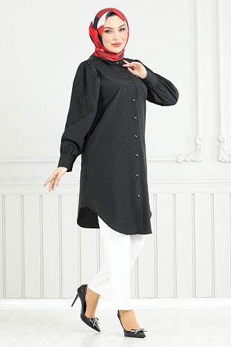 moda selvim Tunic 4447KTR927-M Black - Thumbnail