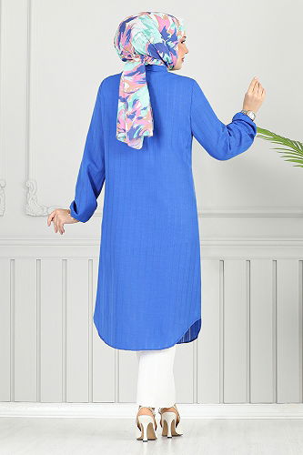 moda selvim بلوز نيلي 4448KTR927-M - Thumbnail