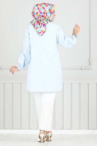 moda selvim بلوز أزرق فاتح 4449KTR927-M - Thumbnail