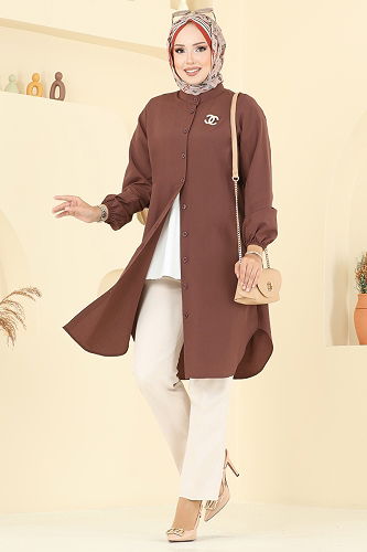 moda selvim Tunic 4517PM271 Brown - Thumbnail