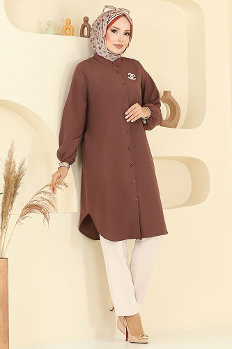 moda selvim بلوز بني 4517PM271 - Thumbnail