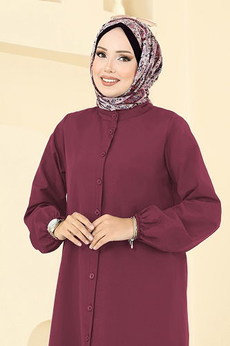 moda selvim Tunic 4517PM271 Burgundy - Thumbnail