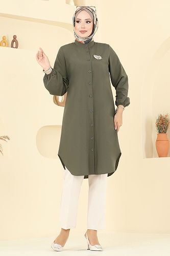 moda selvim Tunic 4517PM271 Khaki - Thumbnail