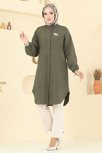 moda selvim Tunic 4517PM271 Khaki - Thumbnail