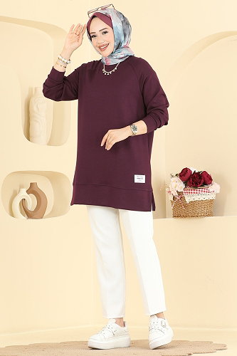 moda selvim Tunic 4535NFC1010 Burgundy - Thumbnail