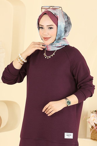 moda selvim بلوز خمري 4535NFC1010 - Thumbnail