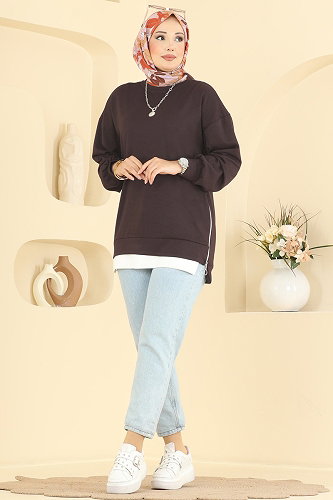 moda selvim Tunic 4537NFC1010 Brown - Thumbnail