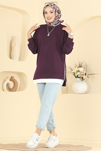 moda selvim بلوز خمري 4537NFC1010 - Thumbnail