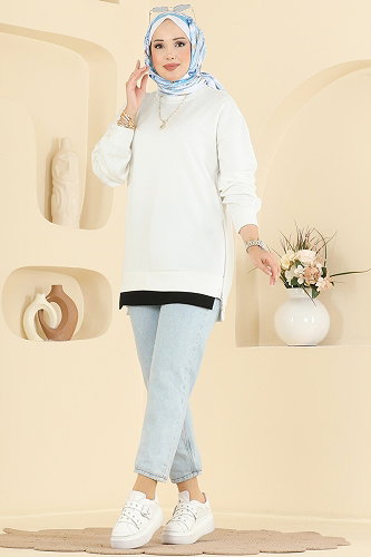 moda selvim Tunic 4537NFC1010 Ecru - Thumbnail