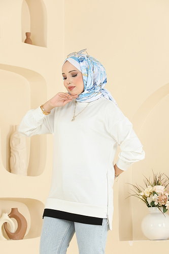 moda selvim Tunic 4537NFC1010 Ecru - Thumbnail
