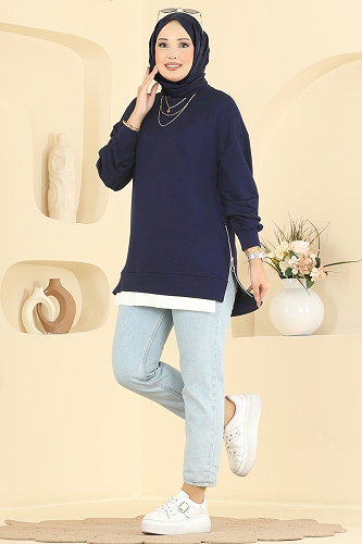 moda selvim Tunic 4537NFC1010 Navy Blue - Thumbnail