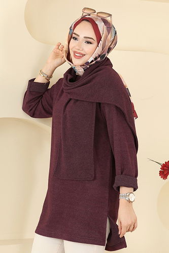 moda selvim Tunic 4553NFC1010 Burgundy - Thumbnail