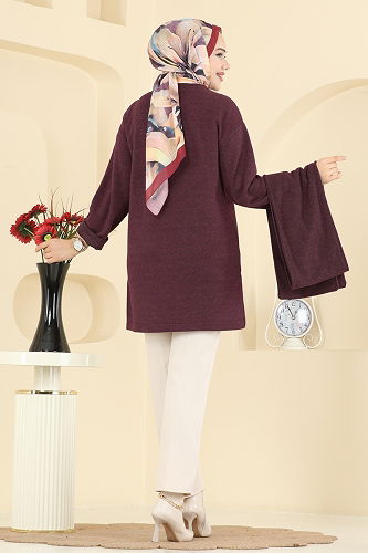 moda selvim Tunic 4553NFC1010 Burgundy - Thumbnail