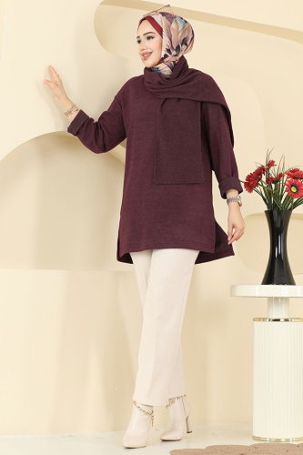 moda selvim Tunic 4553NFC1010 Burgundy - Thumbnail