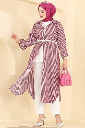 moda selvim بلوز خمري 4558PM271 - Thumbnail