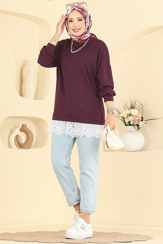 moda selvim Tunic 4570NFC1010 Burgundy - Thumbnail