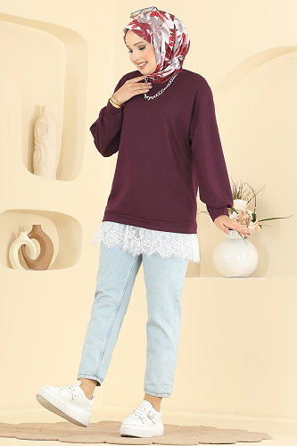 moda selvim Tunic 4570NFC1010 Burgundy - Thumbnail