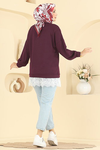 moda selvim Tunic 4570NFC1010 Burgundy - Thumbnail