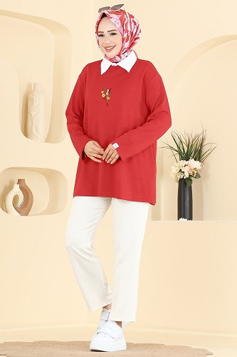 moda selvim بلوز احمر 4575NFC1010 - Thumbnail