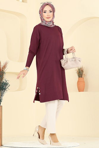 moda selvim Tunic 5006KLN570 Burgundy - Thumbnail